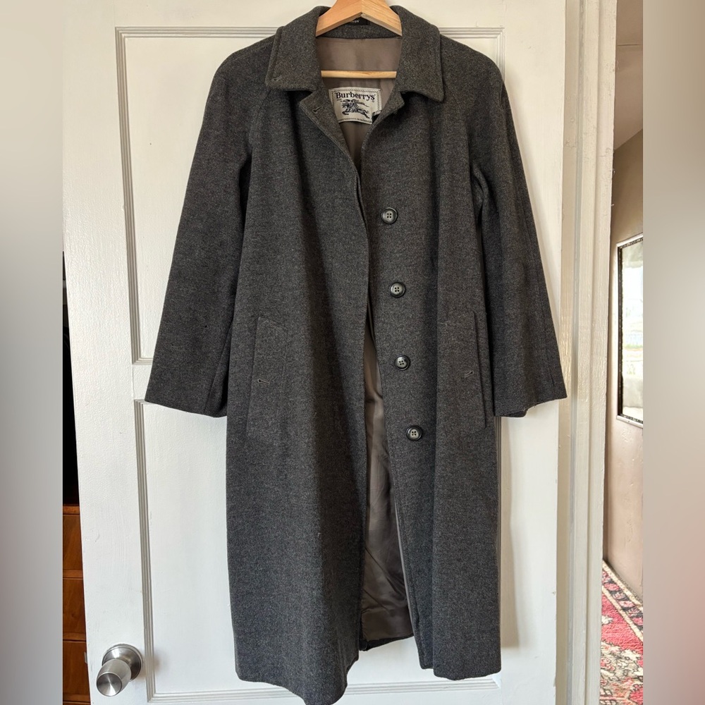 Vintage Authentic Burberry Charcoal 100% Wool Coat for Women